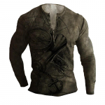 Vintage V-kaelusega meeste pikkade varrukatega T-s&auml;rgid 3D Print Navigation Henley S&auml;rk Hip Hop Pullover Suurem&otilde;&otilde;tmeline T-s&auml;rk Meeste t&auml;navar&otilde;ivad L