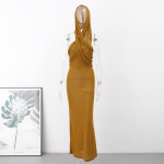 L&auml;biv kapuutsiga kleit Seksikas seljata kitsad pikad kleidid naistele 2023. aasta elegantne kate Maxi Vestido &uuml;mara kaelusega, k&otilde;rge v&ouml;&ouml;kohaga, &otilde;huke &uuml;heosaline kleit S kollane