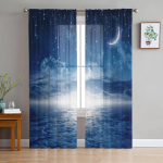 Valged pilved kuu &ouml;&ouml;taevas t&uuml;lli aknakardinad elutuba organza l&auml;bipaistev voile kardin Magamistuba k&ouml;&ouml;k kodukaunistus W135 x H115cm x1