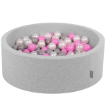 KiddyMoon 90x30cm/200 palli Pallid 7cm / 2,75tolline baby vahtkumm palliauku sertifitseeritud made in eu, helehall:p&auml;rl/hall/roosa 90x30cm/200 balls