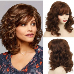 Naiste blondid pruunid lokkis juuksed lahtised kohevad parukad koos tukkidega Moodne naiste igap&auml;evane peokost&uuml;&uuml;m, kuumakindel parukas kuldpruun v&auml;rv