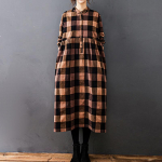 Uus s&uuml;gistalvine naiste kleit Vintage ruuduline vabaaja vaba mood puuvillane linane pikkade varrukatega elegantne naiste kleidid riided XXL punane