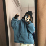 Lambafliisist imitatsiooniga sviiter naiste lahtine topp s&uuml;gis-talvine uus paksendatud soe mantel XXL sinine