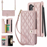 Crossbody Bag nahast telefoni&uuml;mbris Samsung Galaxy Z Fold 5 4 3 Fold5 jaoks koos pika kaelapaelaga Rahakoti kaardipesa kaitsekatte pliiatsi pesa For Galaxy Z Fold 5 valge