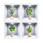4 tk / komplekt Potitaimed Seinakleebis 3D-efekt Isekleepuv veekindel PVC Eemaldatav elutuba Magamistuba Moodne seinakunst Rohelise taime kaunistus E