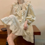 Preppy stiilis kleit naistele armas puhvis varrukas Haldjas s&uuml;gis jaapani armsad t&uuml;drukud kottis volangid &Otilde;rn, elegantne trendikas vabaaja O-kaelus S