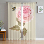 Roos Kastepiiskadega L&auml;bipaistvad kardinad elutoaakna jaoks L&auml;bipaistev Voile T&uuml;llkardin Magamistoa kardinad Kodukaunistus 135W x 114H(cm)
