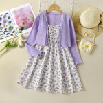 Uus kevad- ja s&uuml;gislilla lilleline ripatsiga kleit, silmkoeline kampsun jakk, 2-osaline &uuml;likond 7-8Y