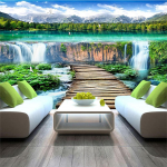 Waterfalls Wallpaper Maastik Wood Bridge Fotosein Elutuba Magamistuba Restorani Seinakleebised 200 cm(W) x 140 cm(H)