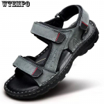 Nahast sandaalid suvised meeste hingavad auguga kingad libisemiskindlad &otilde;&otilde;nsad paksu p&otilde;hjaga vabaajajalatsid 38 must