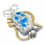 Natural K2 Blue Azurite Gemstone 925 Sterling Silver Two Tone Pendant 2.21 d1r21
