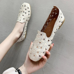 Summer Fashion New Casual Simple Hollow Women's Flat Shoes Square Toe Comfortable Lightweight Solid Color Women's ShoesNO:100586 35