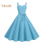 Vintage naiste kleit A-kujuline suur kiik, &uuml;hev&auml;rviline seljata spagetid, 50ndate vibukaunistus balli kokteilipeo pulmakleit Midi kleit &otilde;htukleit 2XL taevasinine v&auml;rv