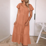 &Uuml;hev&auml;rviline n&ouml;&ouml;biga vabaaja temperamendiga mitmek&uuml;lgne l&uuml;hikeste varrukatega U-kaelusega kleit XL ingver