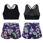 2 tk Lastele T&uuml;drukutele Tankini ujumistrikoodid Lilletr&uuml;kiga spordi&uuml;likond Criss Cross Straps Tank Crop Top ja l&uuml;hikesed p&uuml;ksid Ujumisriided Ranna ujumisriided 5-6 Years roheline/must