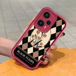 Pehme silikoonist ruudukujulise redeliga printimismustriga telefoni korpus, t&auml;iskaanega kaamera p&otilde;rutuskindel kaitse kummist &uuml;mbris Xiaomi Redmi jaoks Redmi K50 Pro pruun