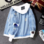 Meeste teksajakk t&auml;navamood hiphop meeste vabaaja lahtine &uuml;ler&otilde;ivas kevadmood slim fit mantel pluss suurus XS helesinine v&auml;rv
