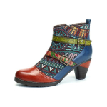 Ehtsast nahast Patchwork k&otilde;rged kontsad Retro reljeefsed k&auml;sitsi maalitud pumbad Mitmek&uuml;lgsed naiste kingad 37 khaki