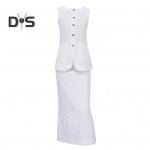 Naiste vabaaja &uuml;likond, kandiline krae, varrukateta vest, pikk seelik, suvine sobiv komplekt peokontoris igap&auml;evaseks kandmiseks L valge