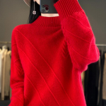 Naiste ka&scaron;miirist sviiter paksendatud Qinghe ka&scaron;miir 30% ka&scaron;miir 70% vill naiste s&uuml;gistalvine ka&scaron;miirpulover pehme ja soe XL punane