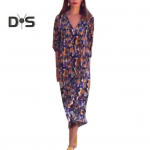 Naiste s&uuml;gisene kevadkleit V-kaelusega, kolm neljandikku puhvis varrukatega, tr&uuml;kitud avara retrov&auml;rvi OL pendelr&auml;nnaku Midi-kleit XL