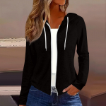 Naiste mood vabaaja t&otilde;mblukuga kapuutsiga pikkade varrukatega dressipluusid M must