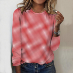 Topid Naistele Simple Line Grid Print &Uuml;markaelusega pikkade varrukatega T-s&auml;rk Fall Casual Slim Pullover Naiste pikkade varrukatega top XS roosa