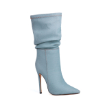 Lenkisen Denim S&uuml;gis-Talvised Kingad Terava Ninaga Stiletto K&otilde;rged Kontsad Hoidke Soojas Moodsad Volditud Keskmise S&auml;&auml;rega Saapad 39 gray