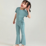 Girls' Clothing Set Short Sleeve Top and Flared Pants Summer Solid Color Thin Casual Kids Two-piece Set 110 hall v&auml;rv