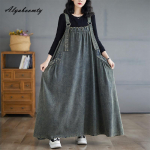 Korea stiilis s&uuml;gistalv naiste suures suuruses Midi-p&auml;ikesekleidi sukad, pruun Sinine roheline vabaaja kleit Varrukateta stiilne kottis teksakleit XXL sinine