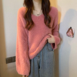 Talvised naister&otilde;ivad Kootud kampsun Pehme kleepuv V-kaelusega pullover pika varrukaga O kaelusega lahtised naaritsa karusnahast pulloverid One Size