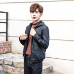 Meeste nahkjakk PU-nahkjakk Meeste kapuutsiga Slim Fit Korea stiilis Mootorratta vabaaja jakk 5XL must