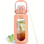 64 untsi klaasist veepudelid &otilde;lgede ja kaanega poole galloni veepudel ajamarkeriga lekkekindlad klaasist veepudelid silikoonh&uuml;lsiga 64oz