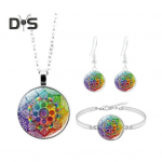 1 komplekt naiste ehtekomplekt lilleprinteriga klaasripats vintage etnilises stiilis ballipeo k&otilde;rvar&otilde;ngad kaelakee k&auml;ev&otilde;ru, ideaalne j&otilde;ulukink E