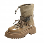 Moodsad mootorrattasaapad Naiste talvised pits-pandlaga disainiga saapad naistele paksu p&otilde;hjaga lakknahast kauboi poolsaapad 35