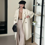 Korea stiilis kookonikujuline kahepoolne villane mantel naistele, keskmise pikkusega villane mantel XS
