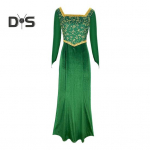 Printsessi stiilis kleit Lavaetenduse esinemine Cosplay kost&uuml;&uuml;mkleit Lilletr&uuml;kiga A-realine pikkade varrukatega maksikleit ruudukujuline kaelus Pulmal&otilde;pukokteil L roheline