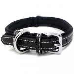 Kahekihiline &uuml;lipehme neopreenist polsterdatud koera kaelarihm, vastupidav nahast koera kaelarihm vastupidava metallist pandlaga lemmiklooma treeningkaelarihmaga XS neck 22-28cm must
