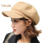 Naiste barett, l&uuml;hikese &auml;&auml;rega plush retrokupliga &uuml;hev&auml;rviline peakate Kerge inglise stiilis kaheksanurkne m&uuml;ts. beež