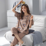 Suvepidžaam Puuvillased Koduriiided Naiste &Uuml;mara Kaelusega Pullover Vabaaja Mugav &Uuml;heksa P&uuml;ksiga Pidžaamakomplekt M