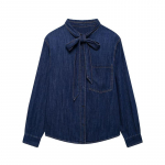 Originaal S&uuml;gis-Talvine Naiste T&otilde;mblukuga Pikkade Varrukatega Vabaaja Denim S&auml;rk Rinnatasku Trend XS sinine