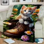 Soe ja hubane armas kassi mustriga flanelltekk diivanile, voodile, diivanile, kontorisse - pehme ja rahustav digitaaltr&uuml;kiga visketekk 30x40in