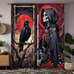 2 tk komplekt HD dekoratiivkardin Halloween Roosi Kolju Kotkas Must Lips digitaalselt tr&uuml;kitud kardin Kodu Dekoratsioon stiil Kaunista Elutuba W52H63inchW132H160cm