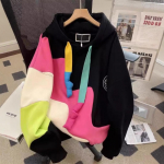 Kevadine naiste vabaaja lahtine kapuutsiga dressipluus XXXXL must
