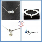 Pierres et Min&eacute;raux. Parure Bracelet Collier 2 perles Selenite du Maroc 8 mm. Chaine en Taille personnalisable.