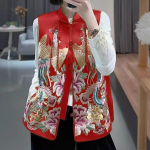 L&auml;&auml;ne stiilis vest Tangi riided naistele Luksuslik satiinist kost&uuml;&uuml;m Varrukateta topid Elegantne Hanfu riietus XXXXL punane