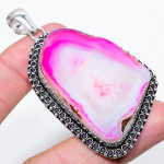 Agate Geode Slice Handmade 925 Sterling Silver Gift Pendant 2.96 j7k57