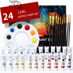 Akr&uuml;&uuml;lv&auml;rvide komplekt &ndash; 24 v&auml;rvi, 12 ml l&otilde;uendikangale, nahale lihav&otilde;ttemuna puidust keraamiline klaas, kunst k&auml;sit&ouml;&ouml;maal One Size