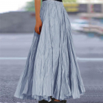 Kevad-suvi Uued soliidsed vabaaja naiste seelikud Vintage k&otilde;rge v&ouml;&ouml;kohaga A-line plisseeritud pikk seelik Naisele elegantne lihtne mood naiste seelik 26386 XL hall-sinine v&auml;rv