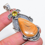 Natural Picture Jasper, Citrine 925 Sterling Silver Jewelry Pendant 2.84 p4v29
